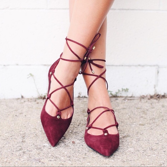 maroon lace up flats